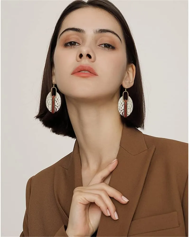 ANXIN STORE Boho Retro Exaggerated Oval Openwork Ethnic Earrings Fashion Creative Silver Plated Earrings For Women Jewelry Gifts