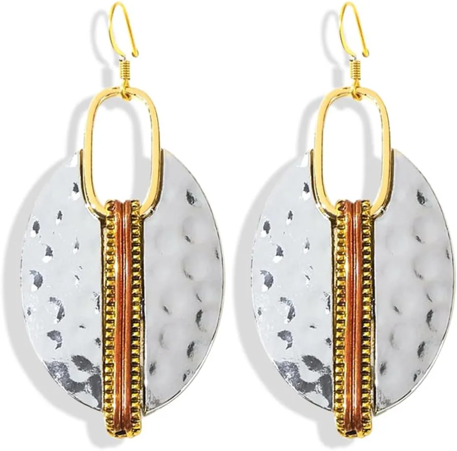 ANXIN STORE Boho Retro Exaggerated Oval Openwork Ethnic Earrings Fashion Creative Silver Plated Earrings For Women Jewelry Gifts