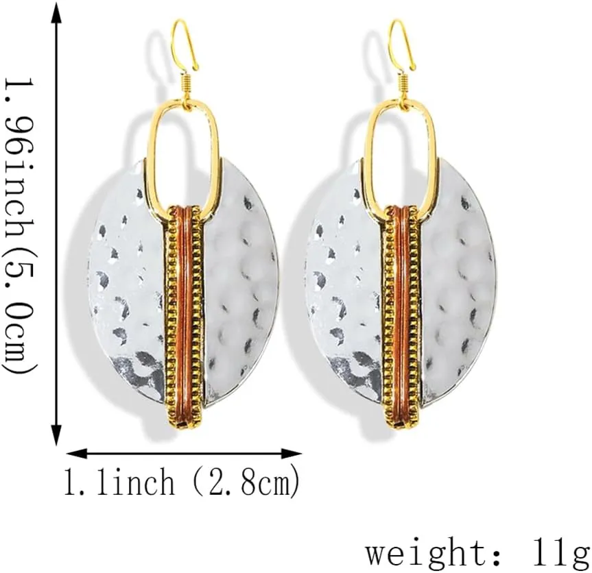 ANXIN STORE Boho Retro Exaggerated Oval Openwork Ethnic Earrings Fashion Creative Silver Plated Earrings For Women Jewelry Gifts