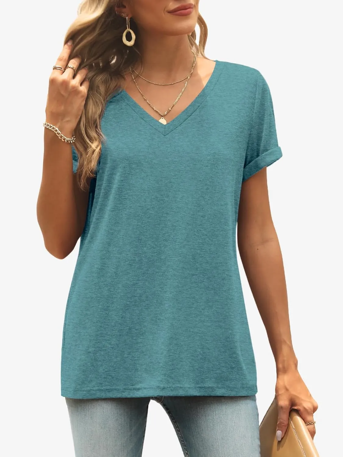 ATHMILE T Shirts Short Sleeve V Neck Tees for Women Fashion Tops Trendy Lightweight Casual Summer Outfits Clothes 2025 Beach