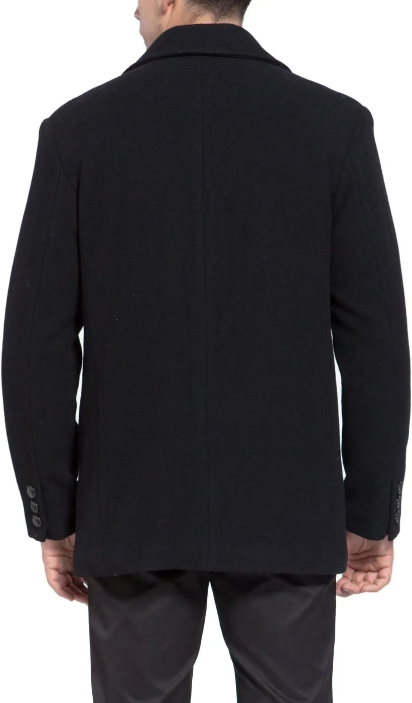 BGSD Men Mark Classic Wool Blend Double Breasted Walking Pea Coat (Also available in Big and Tall and Short)
