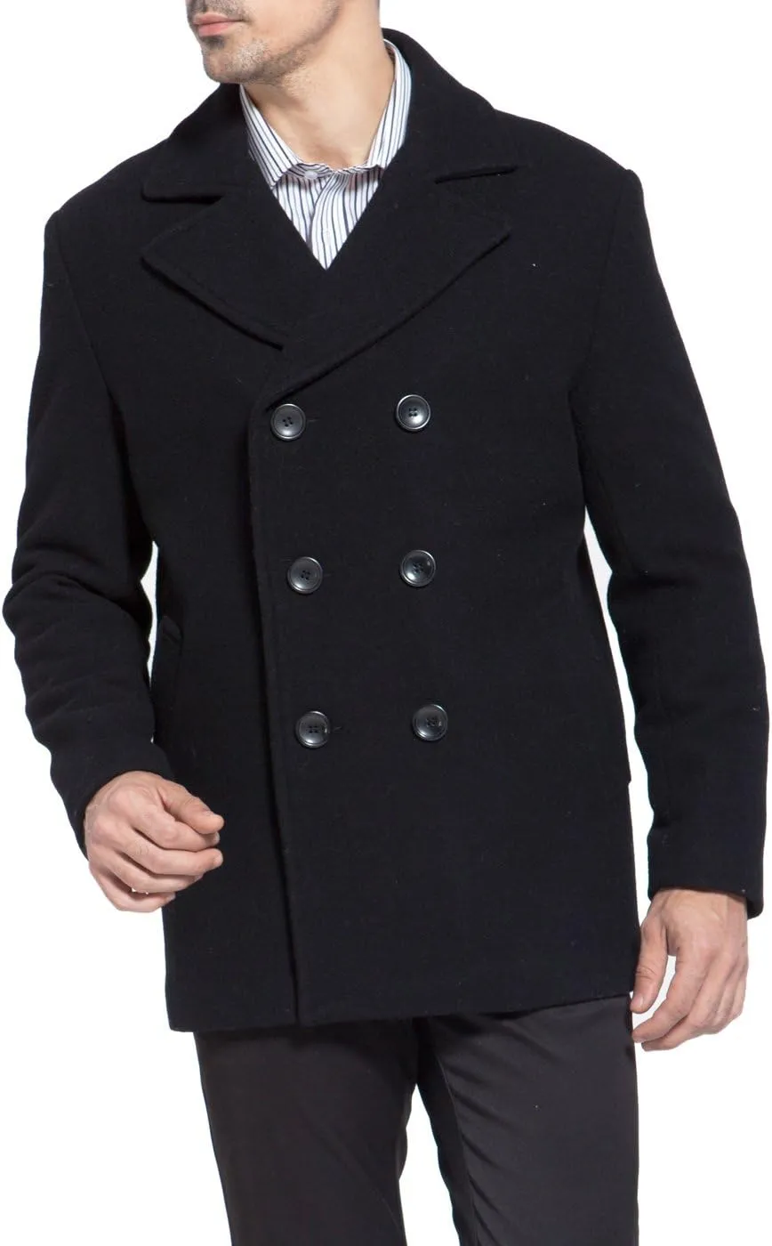 BGSD Men Mark Classic Wool Blend Double Breasted Walking Pea Coat (Also available in Big and Tall and Short)