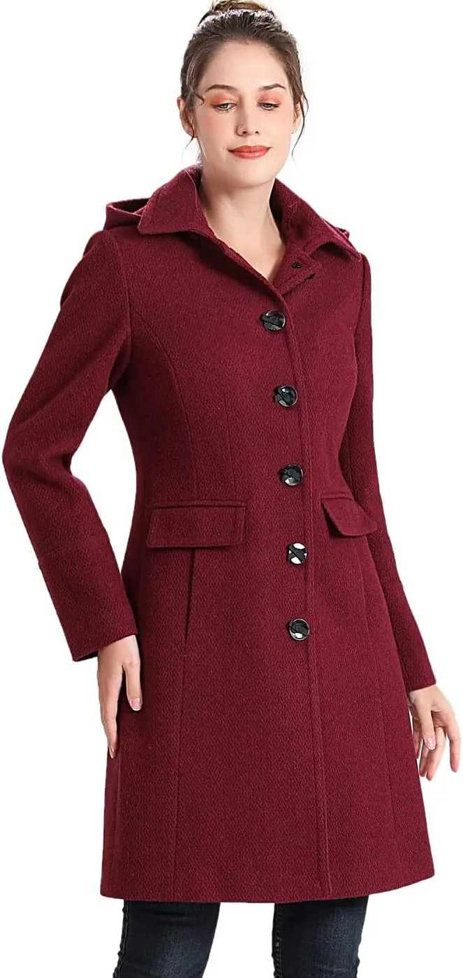 BGSD Women Mea Wool Blend Walking Coat with Removable Hood (Also available in Plus Size and Petite)