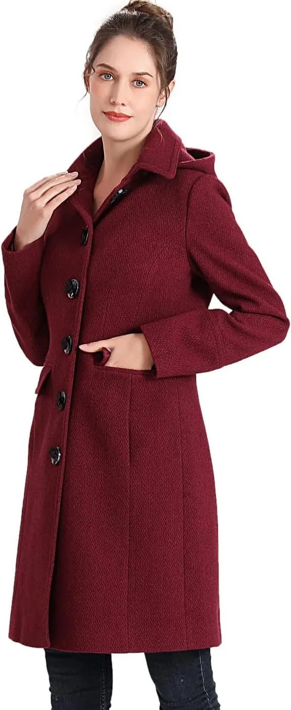 BGSD Women Mea Wool Blend Walking Coat with Removable Hood (Also available in Plus Size and Petite)