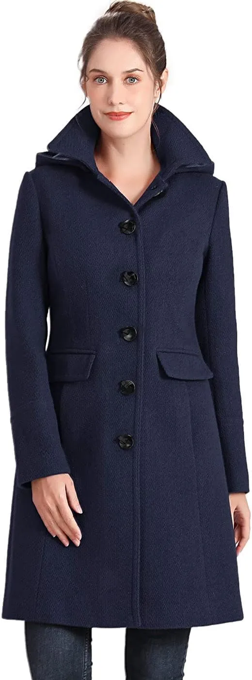 BGSD Women Mea Wool Blend Walking Coat with Removable Hood (Also available in Plus Size and Petite)