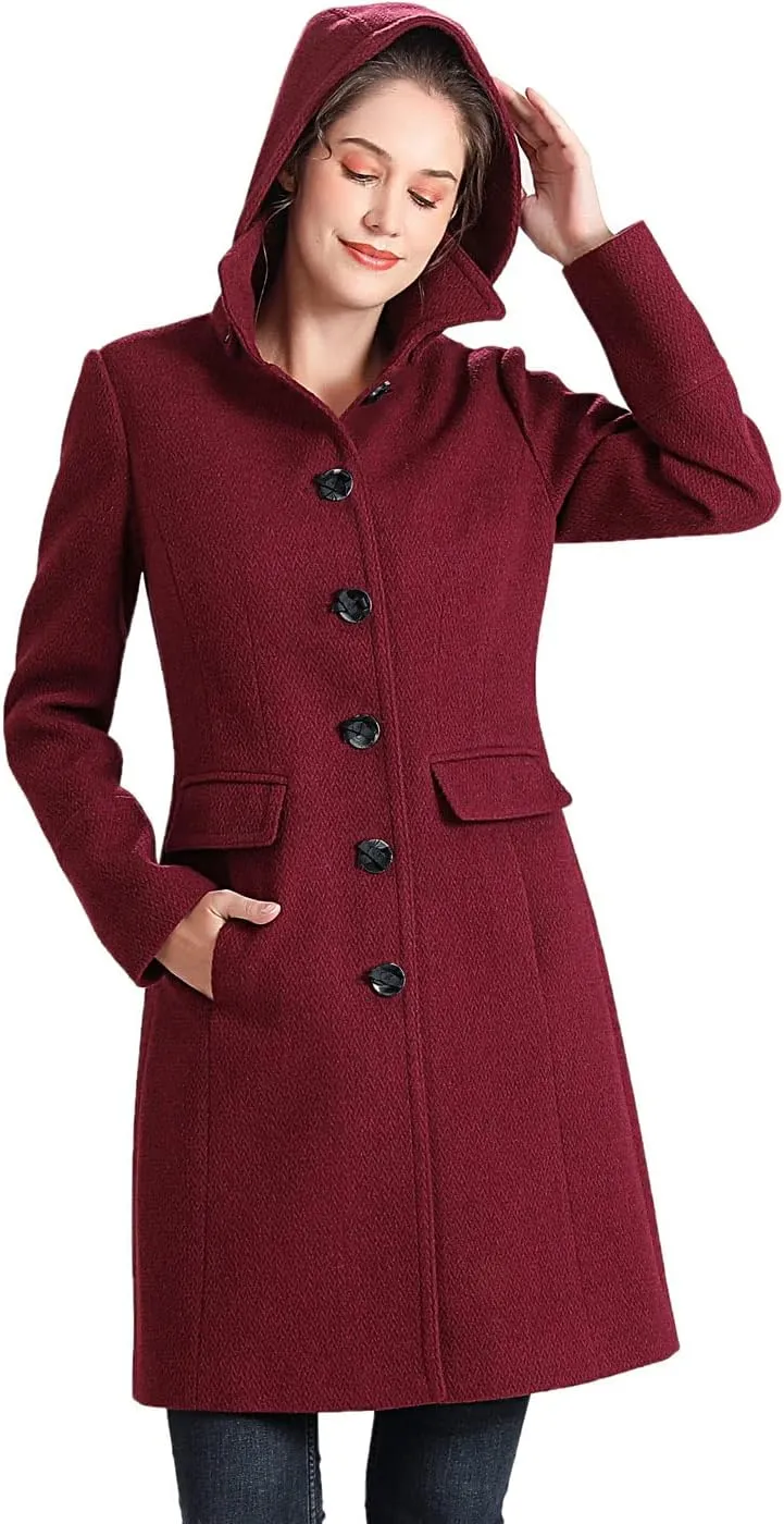 BGSD Women Mea Wool Blend Walking Coat with Removable Hood (Also available in Plus Size and Petite)
