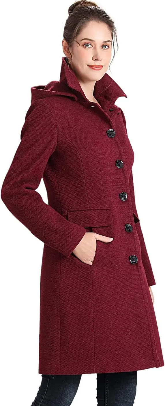 BGSD Women Mea Wool Blend Walking Coat with Removable Hood (Also available in Plus Size and Petite)