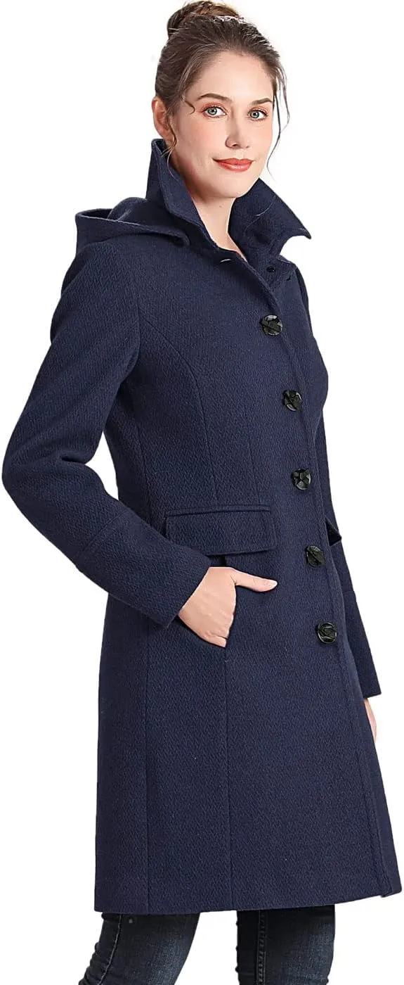 BGSD Women Mea Wool Blend Walking Coat with Removable Hood (Also available in Plus Size and Petite)
