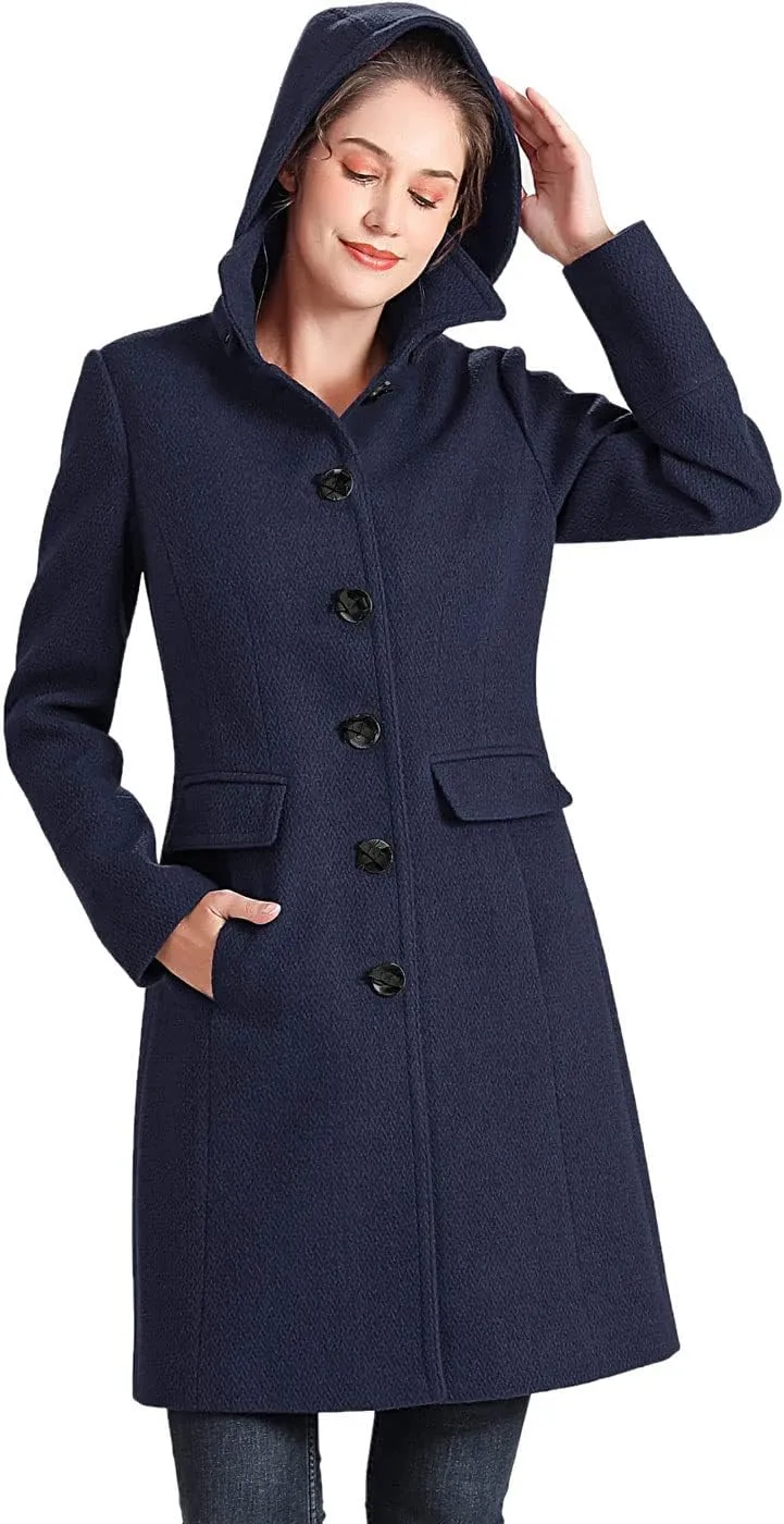 BGSD Women Mea Wool Blend Walking Coat with Removable Hood (Also available in Plus Size and Petite)