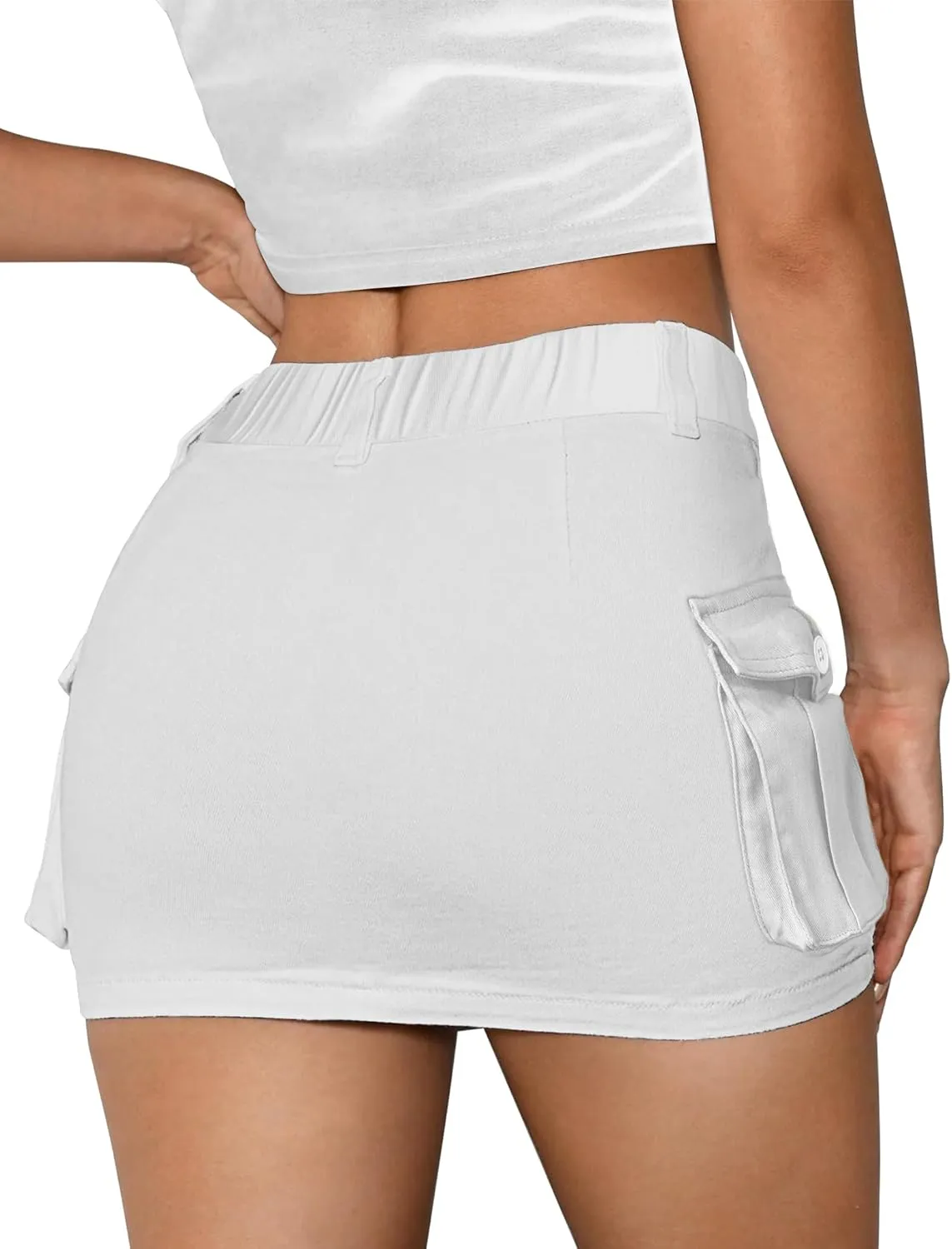 Buauty Women Denim Cargo Skirt Y2K, Mini Low Waist Jean Skirts Bodycon Flap Pockets 2025 Trendy Short