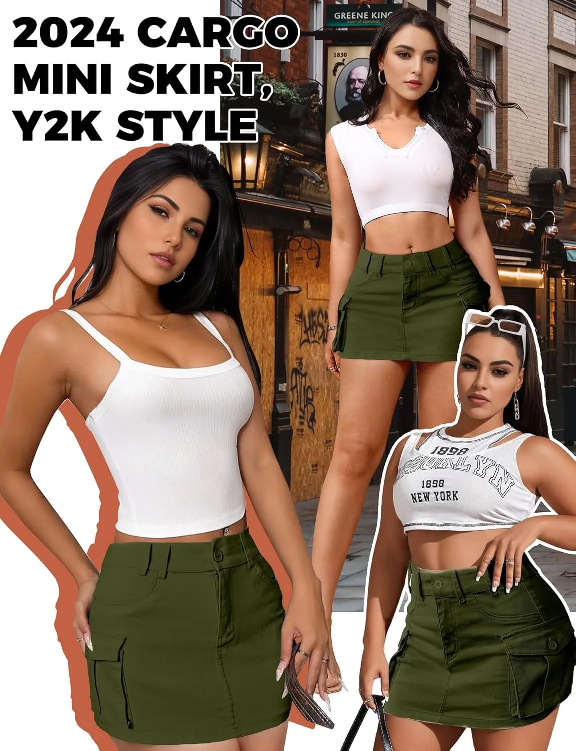 Buauty Women Denim Cargo Skirt Y2K, Mini Low Waist Jean Skirts Bodycon Flap Pockets 2025 Trendy Short