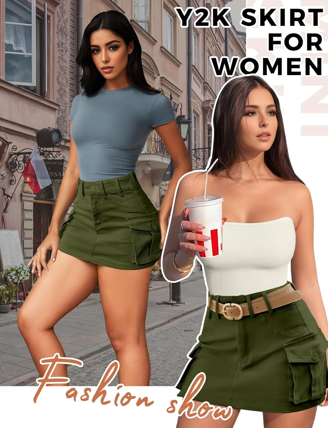 Buauty Women Denim Cargo Skirt Y2K, Mini Low Waist Jean Skirts Bodycon Flap Pockets 2025 Trendy Short