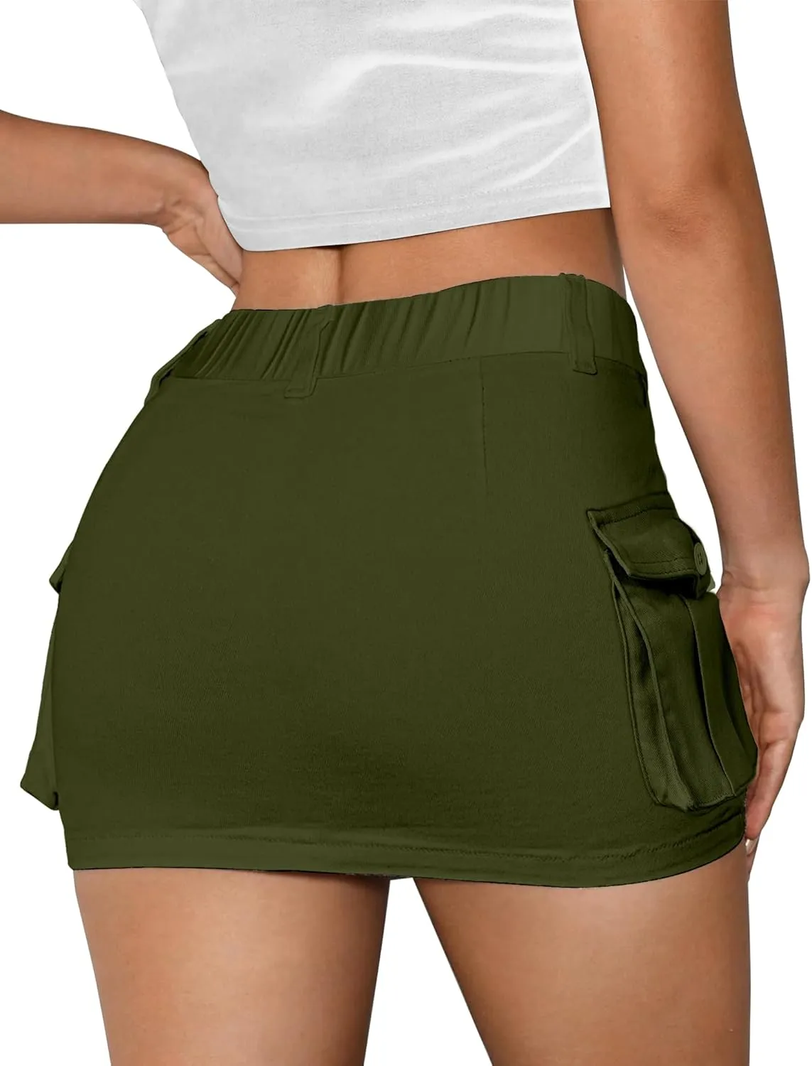 Buauty Women Denim Cargo Skirt Y2K, Mini Low Waist Jean Skirts Bodycon Flap Pockets 2025 Trendy Short
