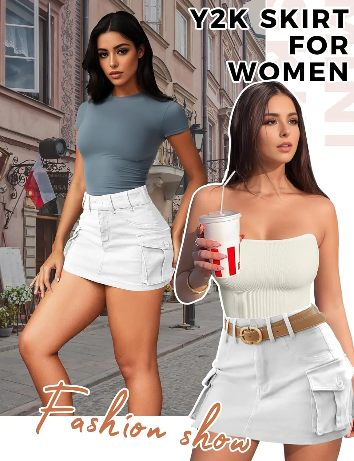 Buauty Women Denim Cargo Skirt Y2K, Mini Low Waist Jean Skirts Bodycon Flap Pockets 2025 Trendy Short