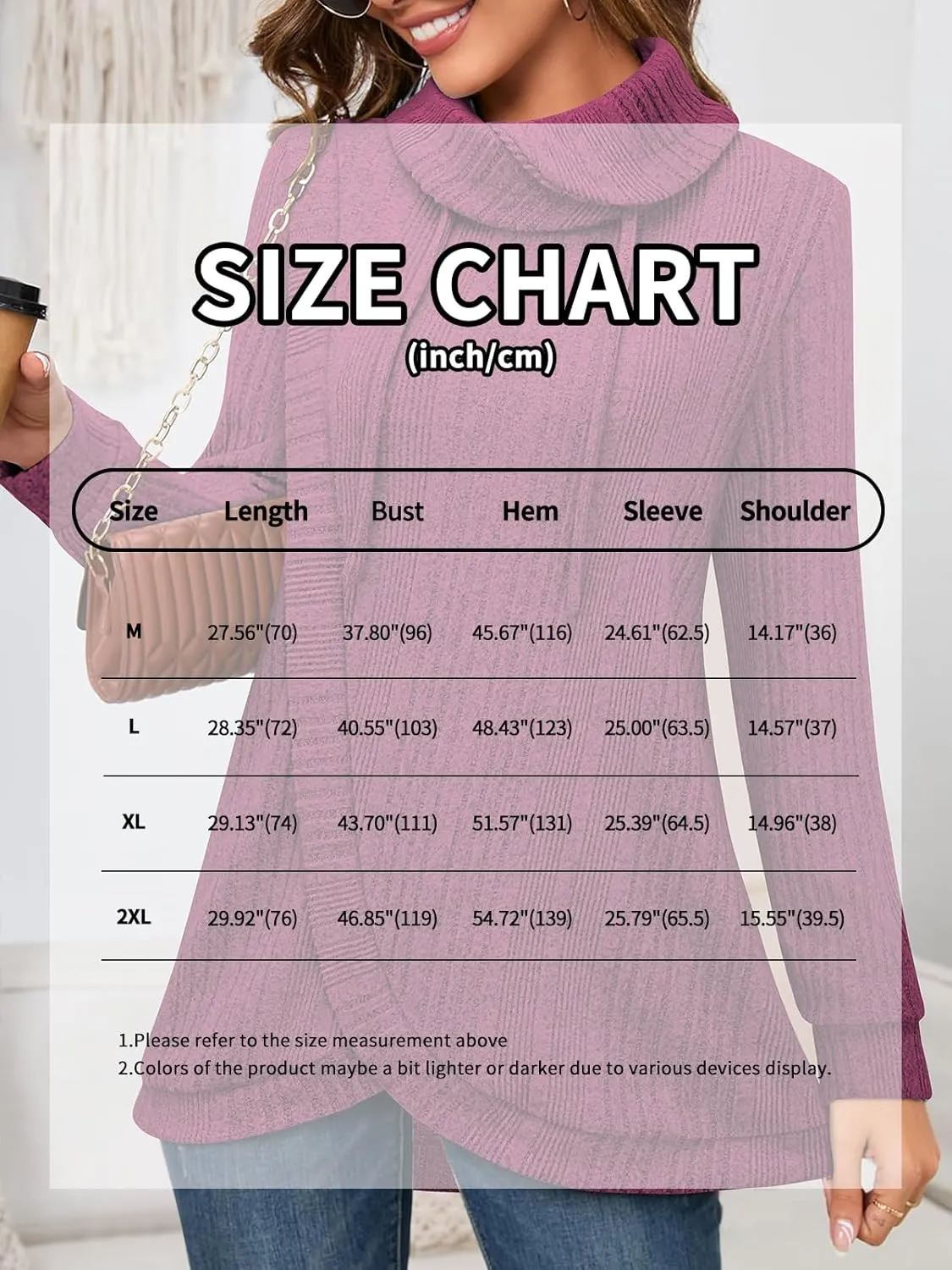 Bulotus Womens Cowl Neck Sweaters Lightweight Warm Tunic Tops for Women Loose Fit Dressy Tulip Hem