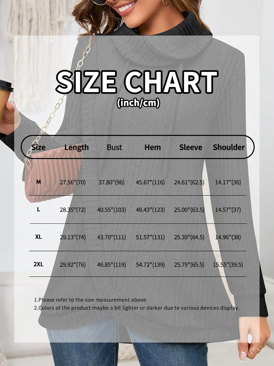 Bulotus Womens Cowl Neck Sweaters Lightweight Warm Tunic Tops for Women Loose Fit Dressy Tulip Hem