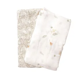 Crane Baby Muslin Swaddle Set Of 2 Dainty Leaf  Willow Collection - Cream