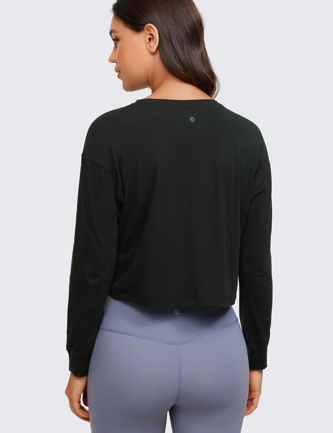 CRZ YOGA Womens Pima Cotton Workout Long Sleeve Shirts Loose Athletic Yoga Tops Basic Casual Fall Crop T-Shirts
