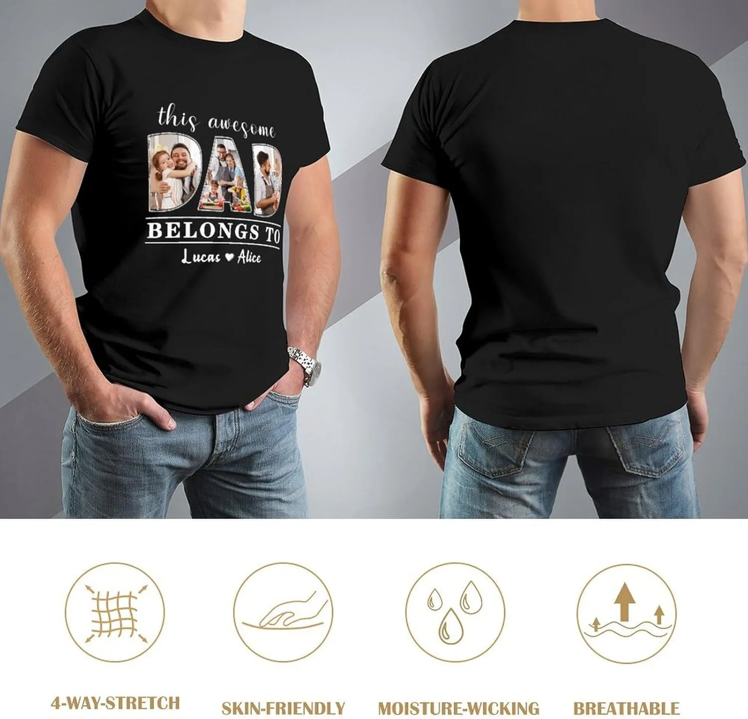 Custom Shirt for Men and Women, Personalized Picture Photo Face Text T-Shirt, Customized Tshirts Design Your Own