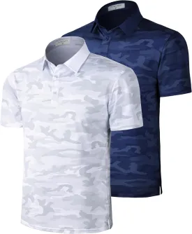 Derminpro Mens Camo Golf Shirts Moisture Wicking Short/Long Sleeve Dry Fit Golf Polos