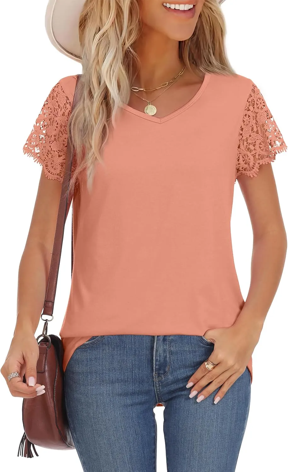 Desol Womens Summer Lace Tops Trendy 2025 Short Sleeve Tshirts Shirts Business Casual V Neck Blouses Summer Clothes