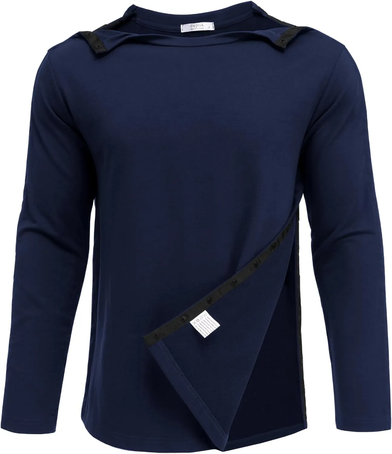 Deyeek Post Shoulder Surgery Recovery Shirts For Men Chemo Port Access Top Snap Full Tear Away Long Sleeve