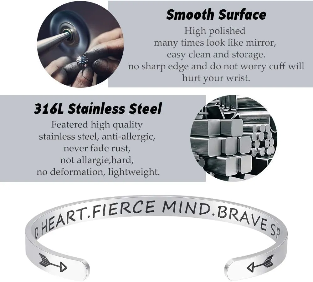 Fesciory Inspirational Bracelets for Women,Stainless Steel Engraved Personalized Positive Mantra Quote Keep Going Cuff Bangle College Graduation for Her