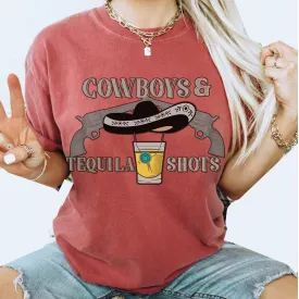 Free Shipping! Cowboys and Tequila Comfort Colors® T-shirt, Spring Vintage Design T-Shirt in Seven Colors Trendy Western Tee, Retro Distressed Design, Cinco de Mayo Tee