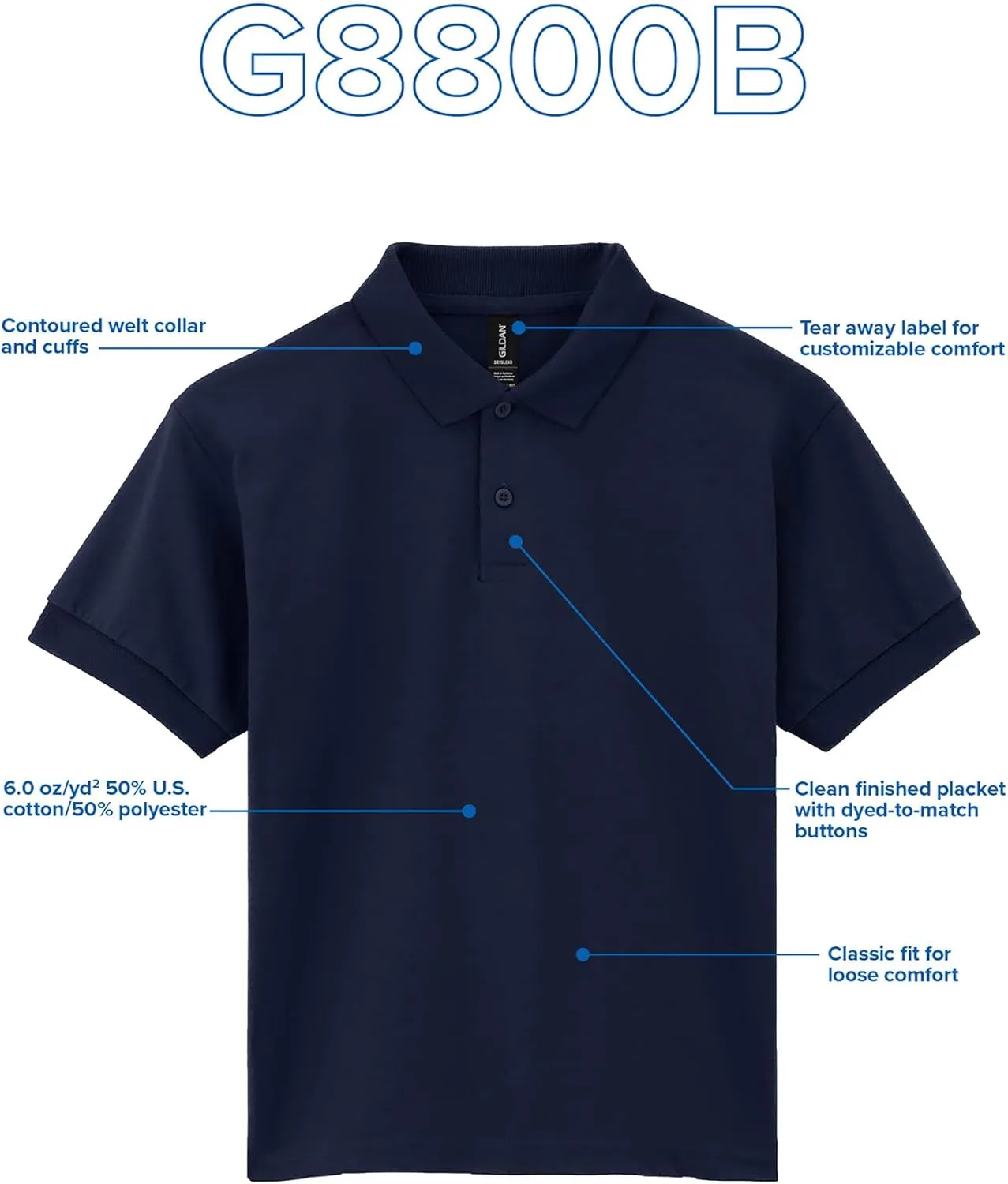 Gildan Kids' DryBlend Short Sleeve Polo, Style G8800b, 3-Pack