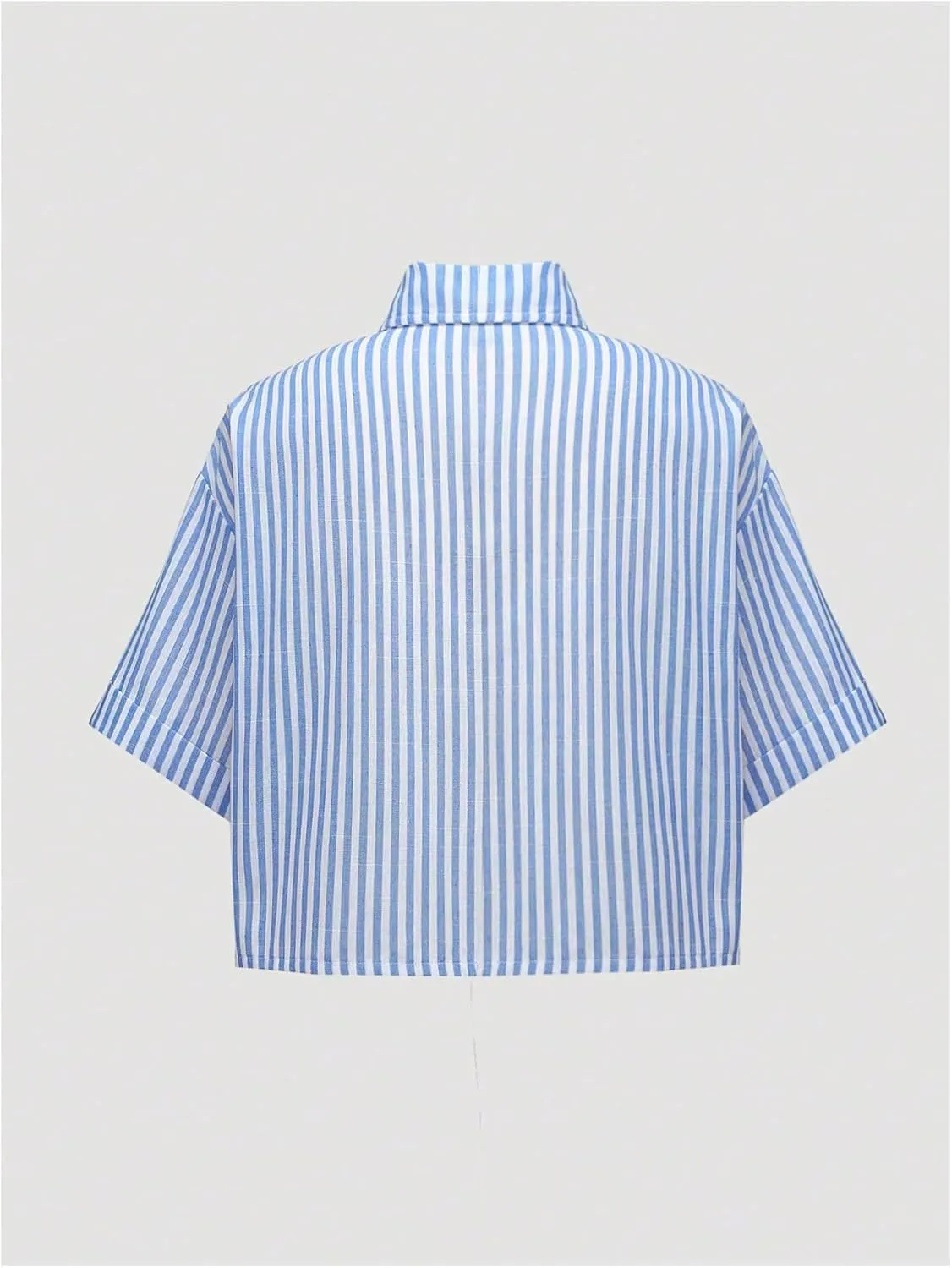 GORGLITTER Women's Striped Button Down Shirt Long Sleeve Crop Tops Pocket Patched Blouse
