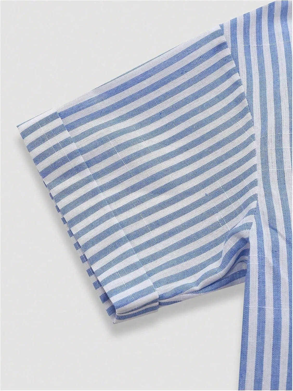 GORGLITTER Women's Striped Button Down Shirt Long Sleeve Crop Tops Pocket Patched Blouse