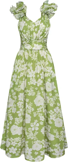 GRACE KARIN 2025 Women's Summer Floral Print Dress Sleeveless Casual Flowy Sundress A Line Ruffle Wedding Guest Outfit