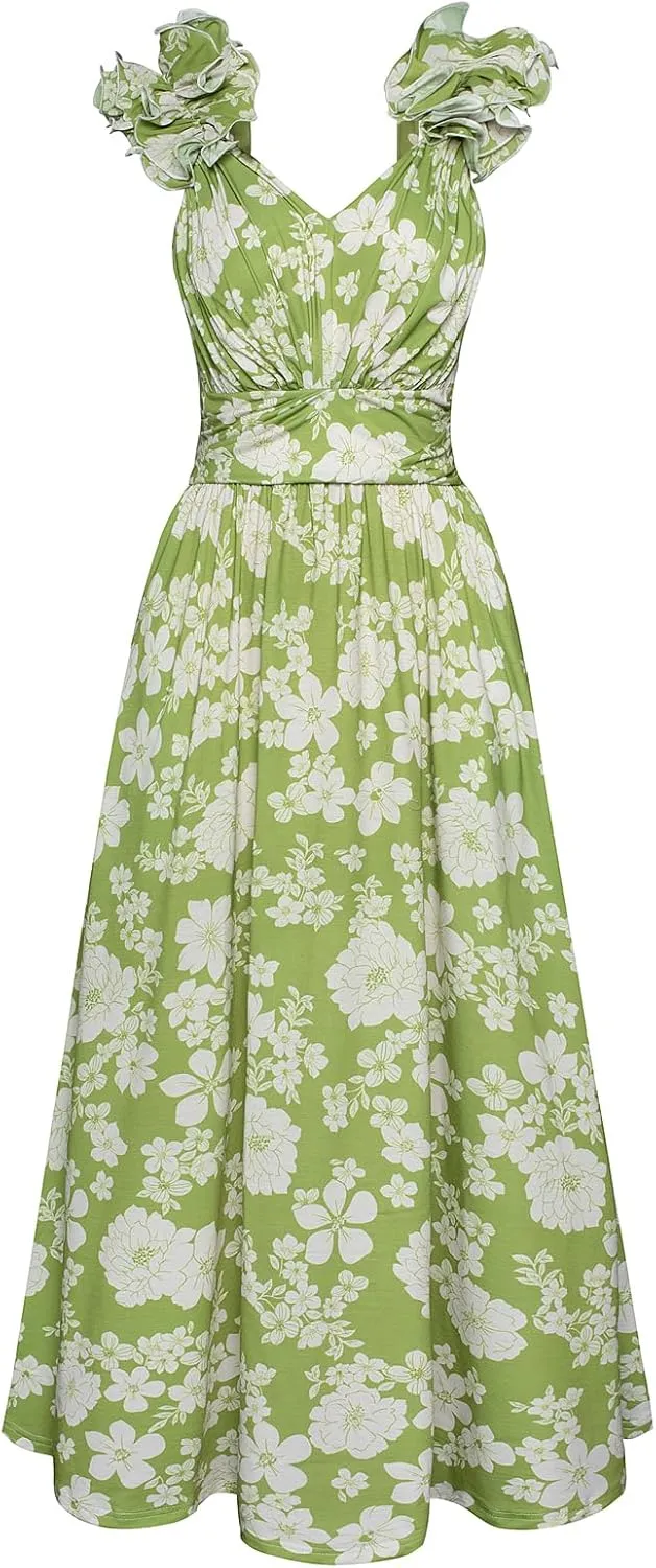 GRACE KARIN 2025 Women's Summer Floral Print Dress Sleeveless Casual Flowy Sundress A Line Ruffle Wedding Guest Outfit