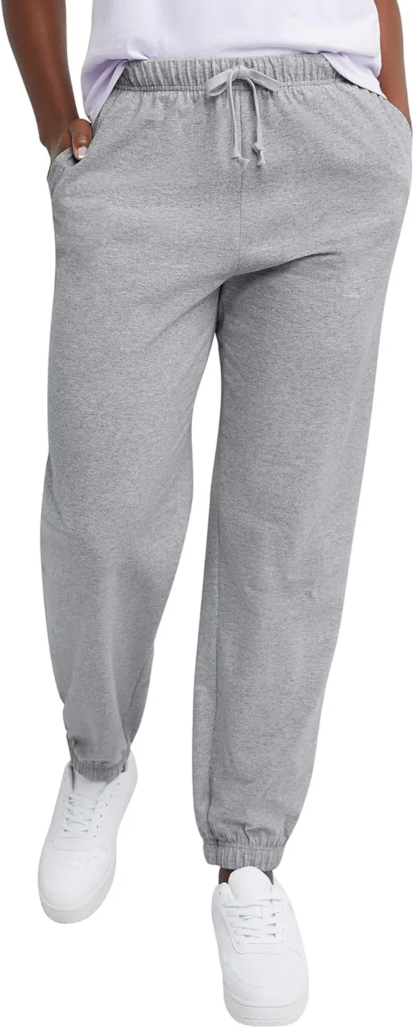 Hanes Women's Essential Jogger Pants, Drawstring Sweatpants For Women, 100% Cotton Jersey, 29