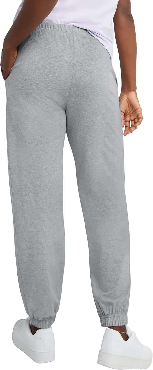 Hanes Women's Essential Jogger Pants, Drawstring Sweatpants For Women, 100% Cotton Jersey, 29
