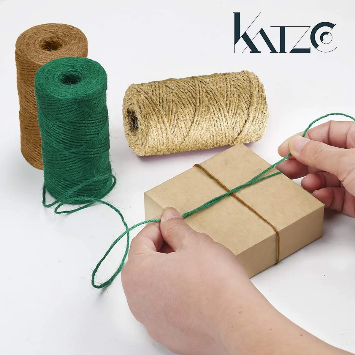 Katzco All Natural Jute Twine Assorted - 3 Pack, Mix - Brown, Off-White and Green - 443