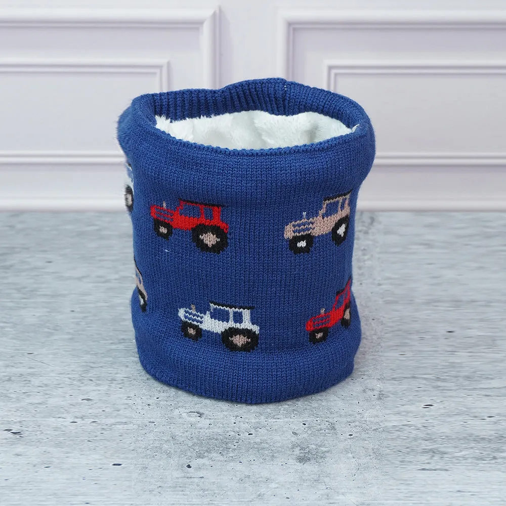 Little Surpise Box 2Pcs Dark Navy Cars Themed Beanie Winter Cap With Matching Neck Cuff Style Muffler For Kids