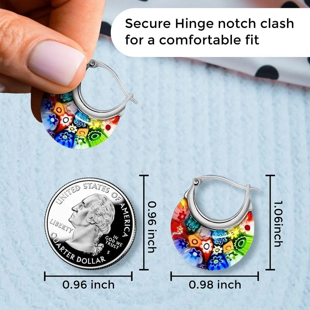 Murano Style Glass Hoop Earrings for Women Trendy Daisy Flower Stainless Steel Dangle Fun Vibrant Colors Teacher Glass Jewelry Unique Birthday Gifts for Women Birthday Anniversary 11.6 Gms