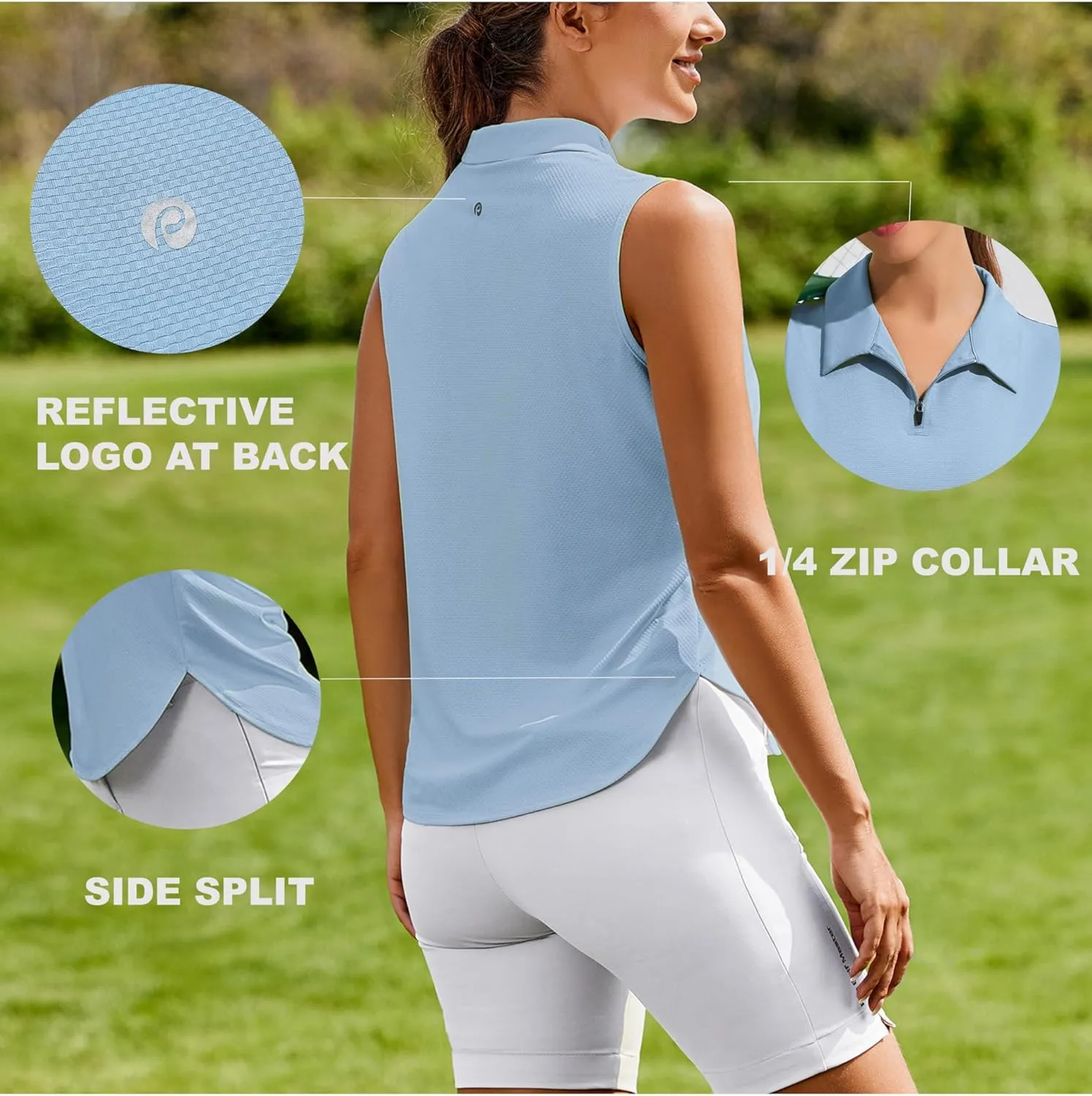 PINSPARK Women Golf Shirts Sleeveless UPF 50  Tennis Polo V-Neck Quick Dry Athletic T Shirt 1/4 Zip Collar Workout Tank Top