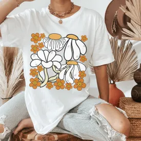 Retro Daisies Comfort Colors® T-shirt, Spring Vintage Wildflowers Design T-Shirt in Black, Pepper, White or Green, Trendy T-Shirt