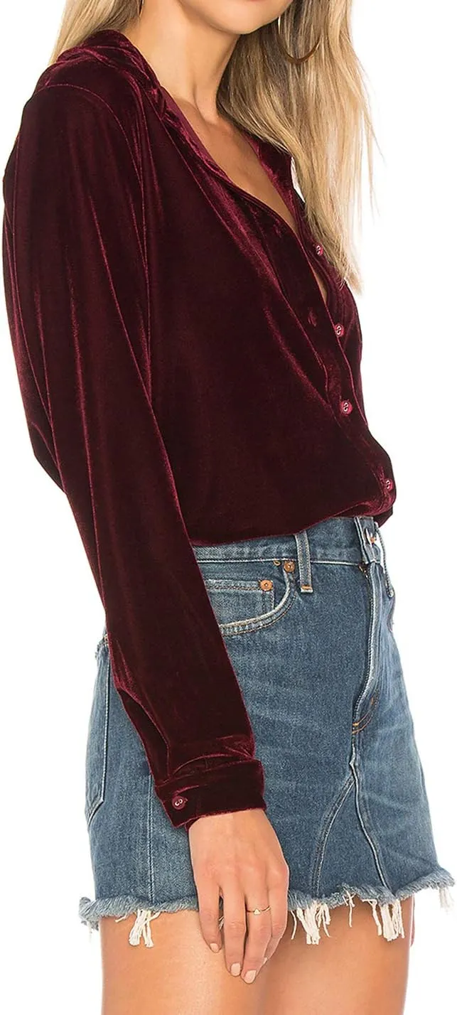 R.Vivimos Womens Winter Velvet Long Sleeve Button Down Casual Tops Shirts
