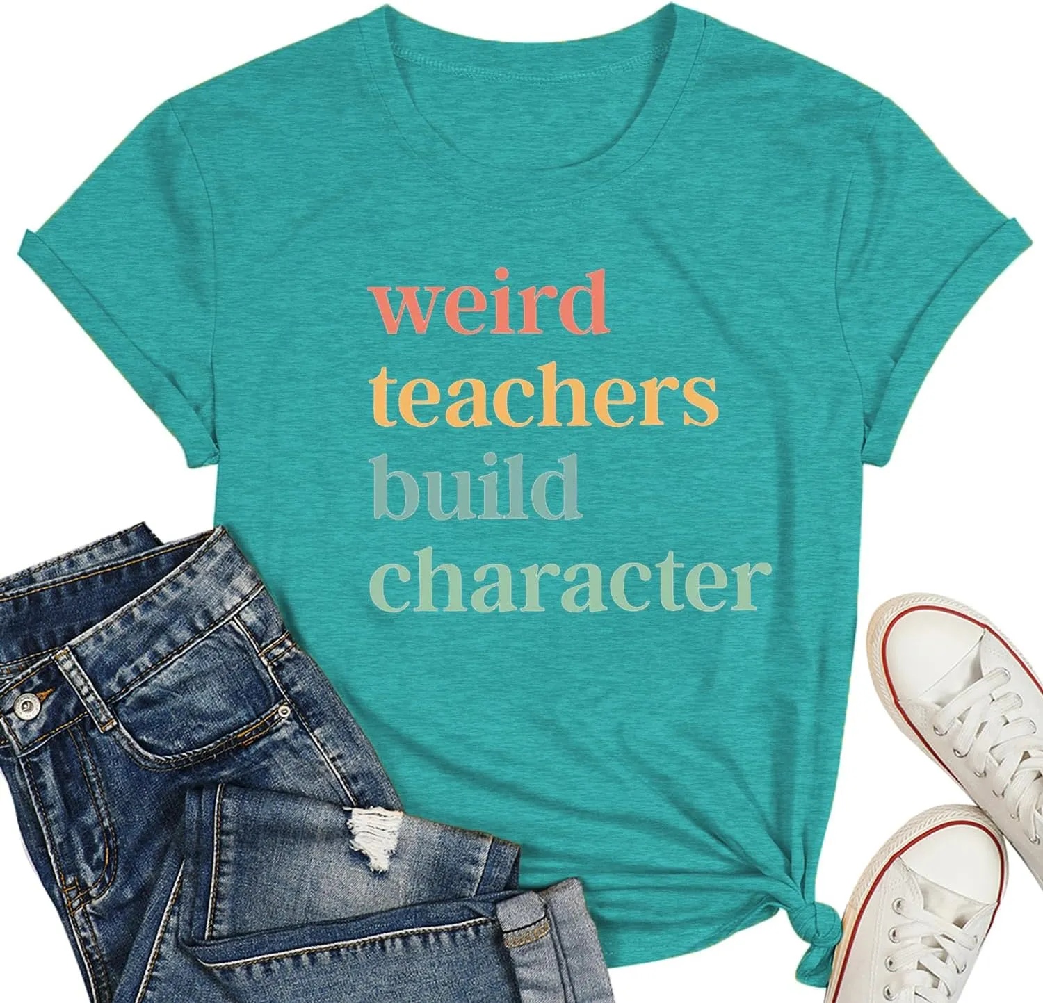 Teacher Shirts for Women Weird Teachers Build Character Shirt Teacher Appreciation Gift Tee Short Sleeve Tops