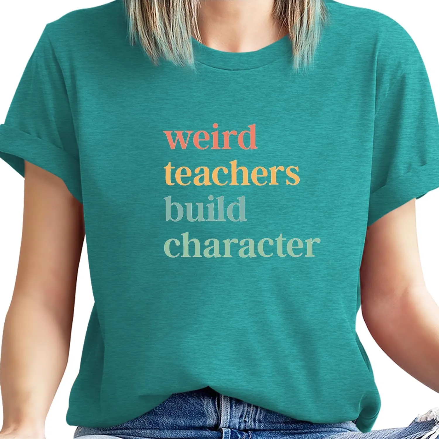 Teacher Shirts for Women Weird Teachers Build Character Shirt Teacher Appreciation Gift Tee Short Sleeve Tops