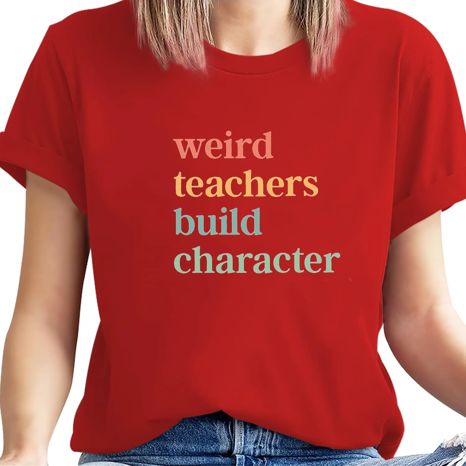 Teacher Shirts for Women Weird Teachers Build Character Shirt Teacher Appreciation Gift Tee Short Sleeve Tops