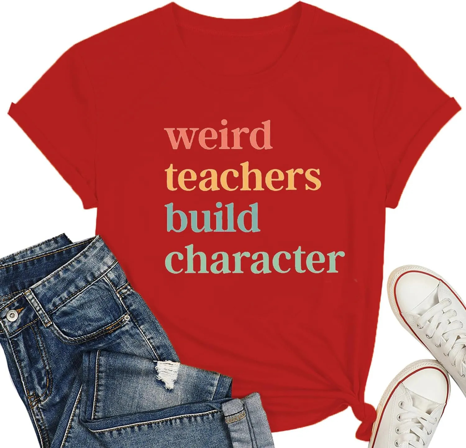 Teacher Shirts for Women Weird Teachers Build Character Shirt Teacher Appreciation Gift Tee Short Sleeve Tops