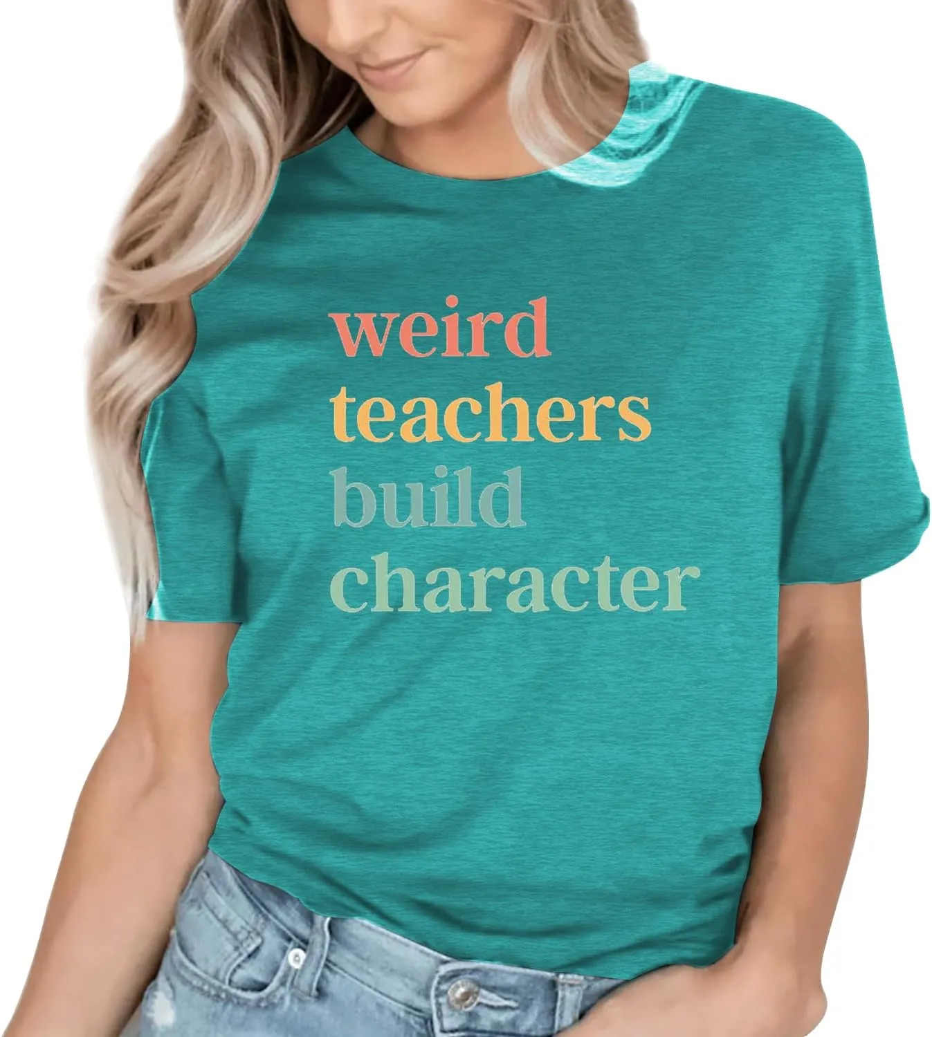 Teacher Shirts for Women Weird Teachers Build Character Shirt Teacher Appreciation Gift Tee Short Sleeve Tops