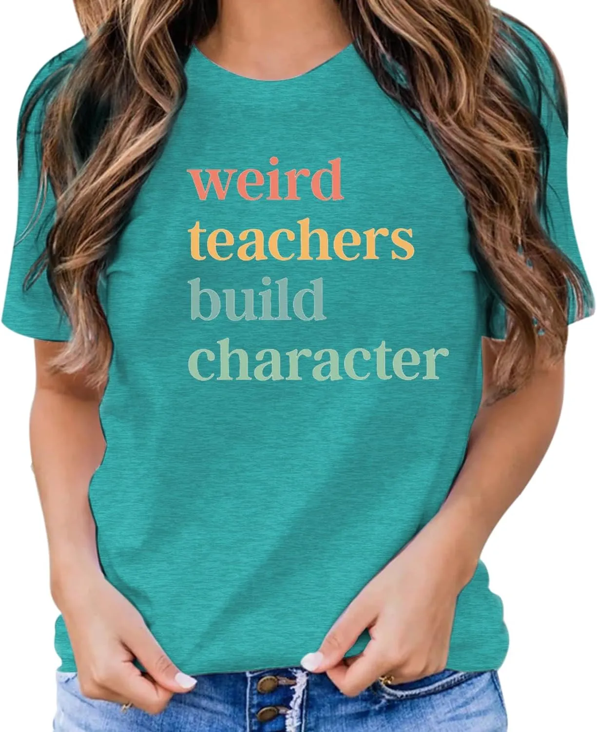 Teacher Shirts for Women Weird Teachers Build Character Shirt Teacher Appreciation Gift Tee Short Sleeve Tops