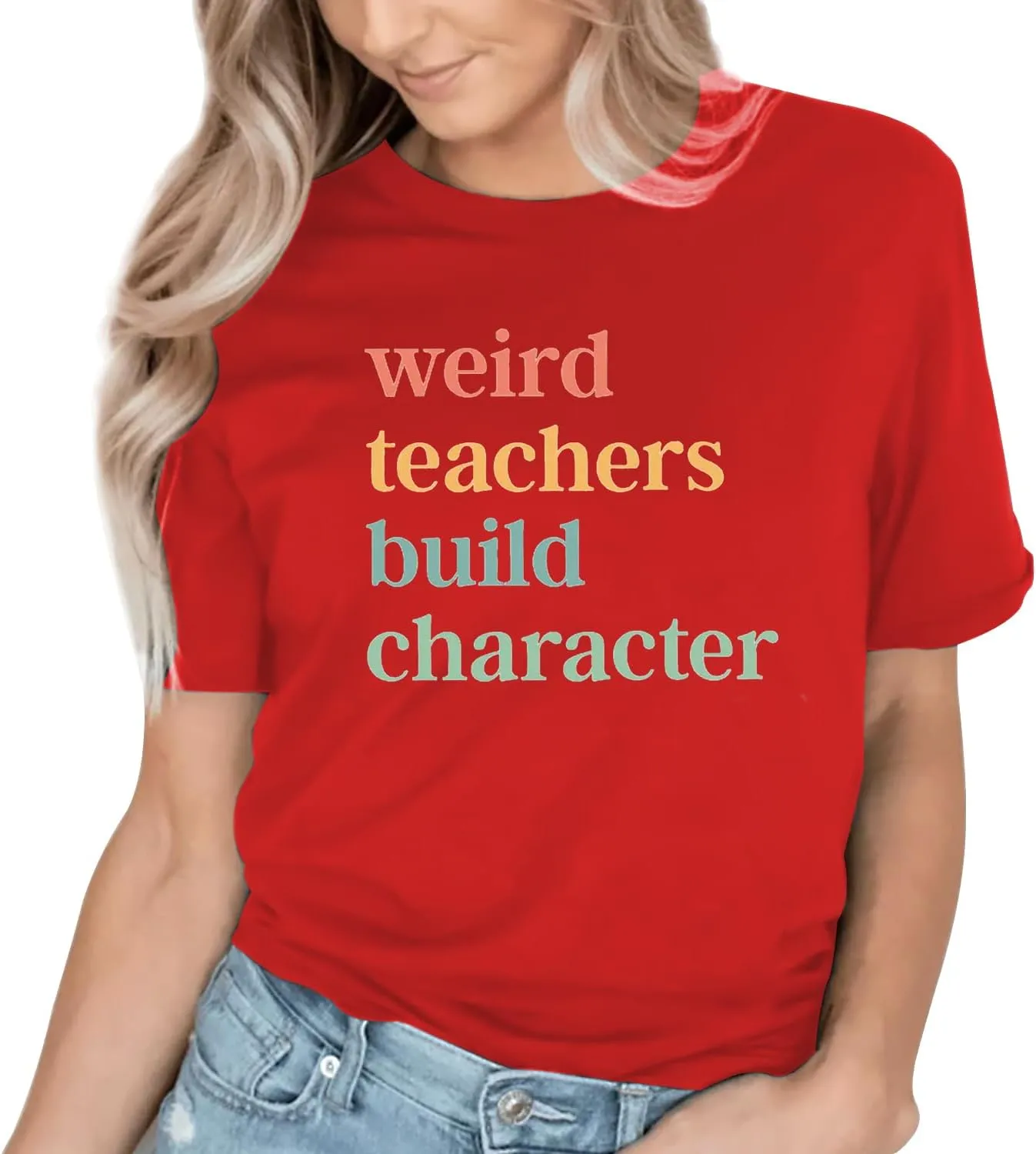 Teacher Shirts for Women Weird Teachers Build Character Shirt Teacher Appreciation Gift Tee Short Sleeve Tops