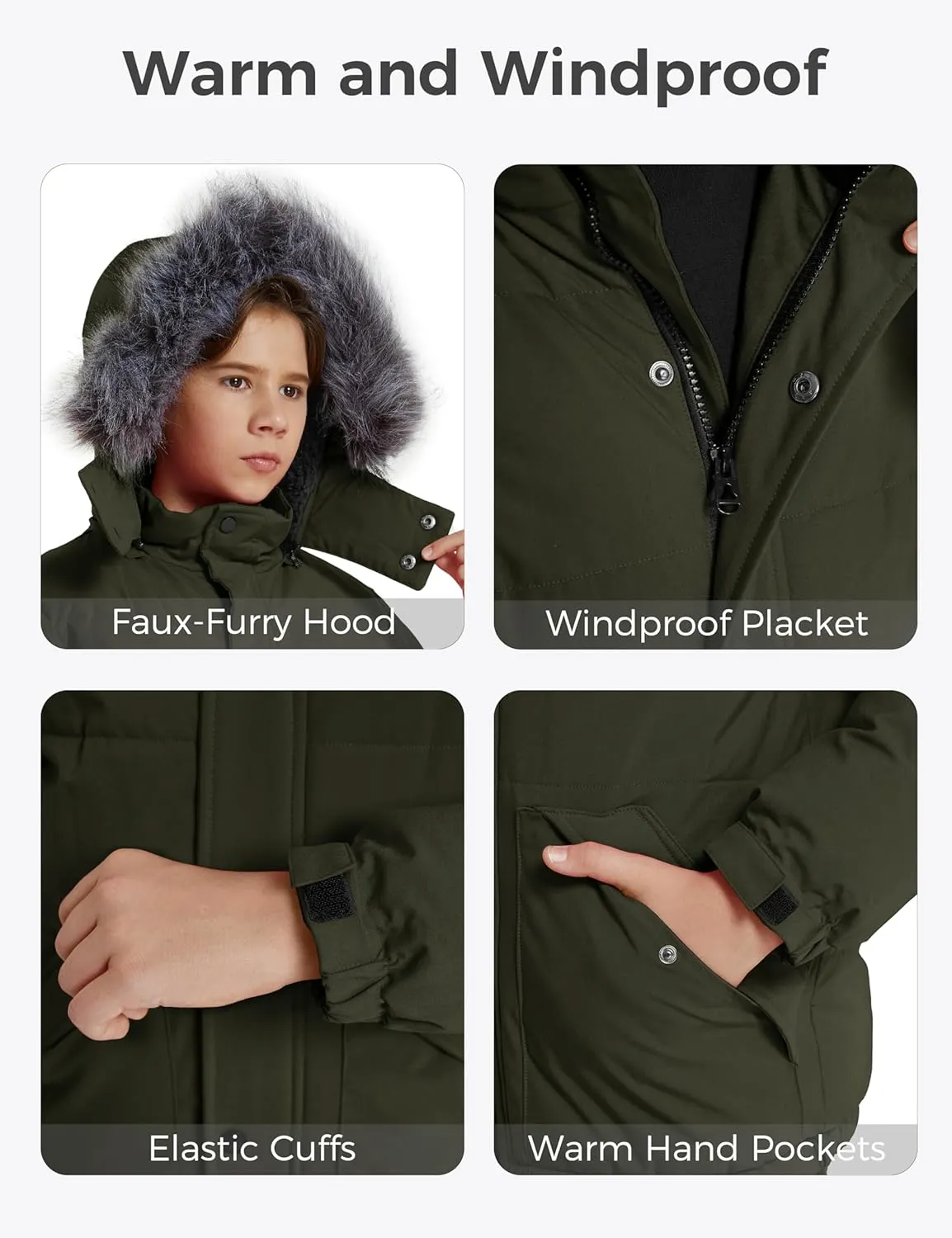 wantdo Boys' Winter Coat Waterproof Puffer Coat Warm Fleece Jacket