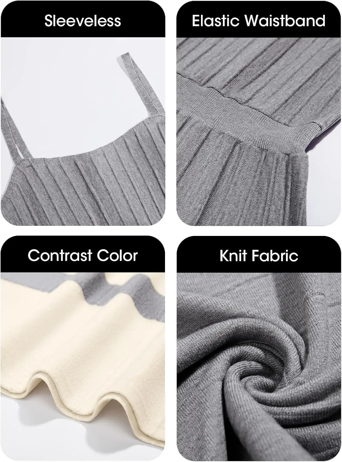 Wenrine Womens Summer Sleeveless Maxi Dress Casual Spaghetti Strap Knit Pleated Contrast Color Beach Dresses